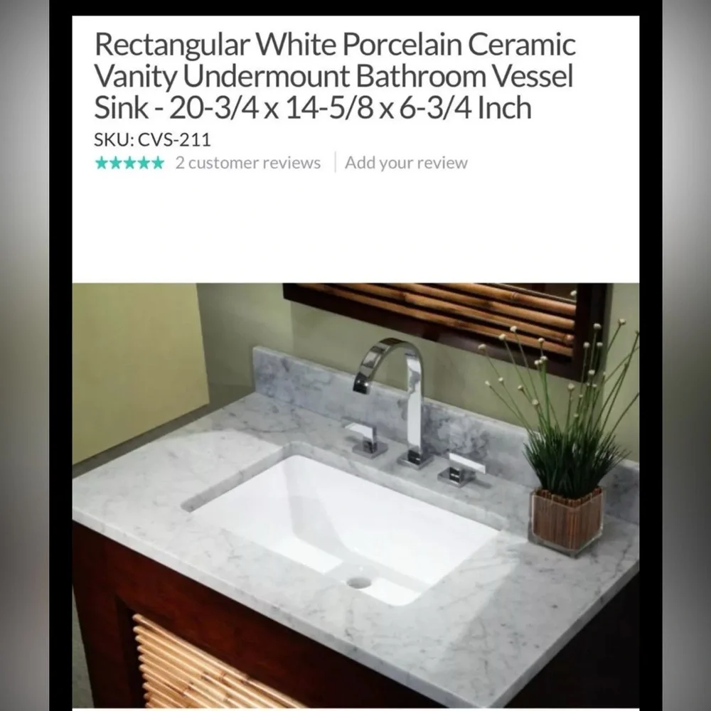 Rectangular  Porcelain Ceramic Undermount Bathroom Sink